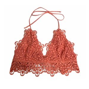 Forever 21 Boho Lace Crochet Bralette Halter Top Dusty Rose Hippie Festival S